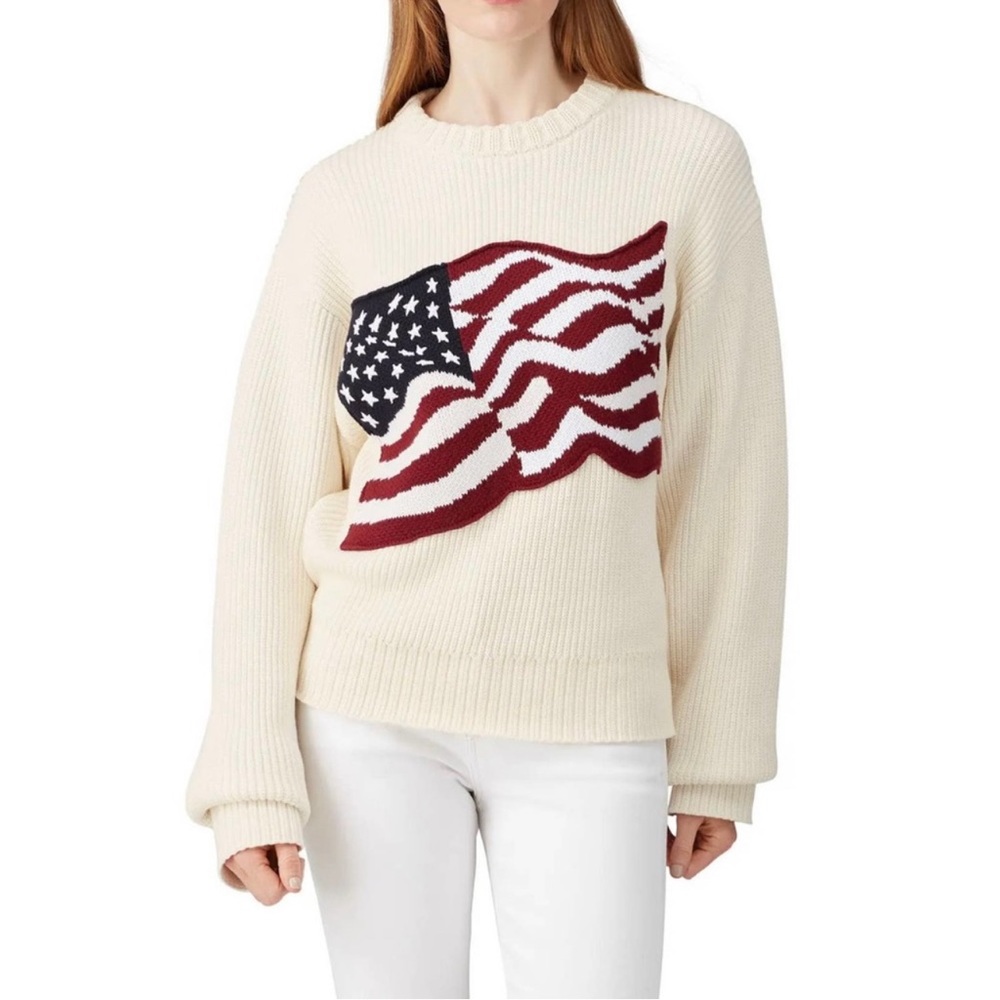 TOMMY HILFIGER Collection AMERICAN FLAG RIBBED JUMPER OVERSIZED SWEATER cotton - Picture 3 of 5
